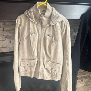 NWT Blanc Noir faux leather Hooded Jacket szXL